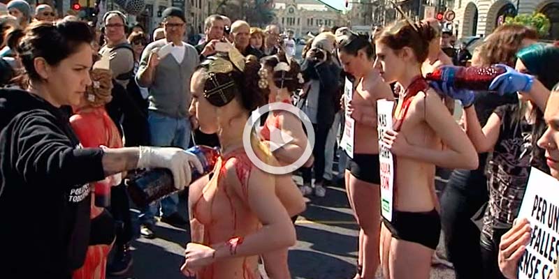 Activistas Antitaurinos protestan semidesnudos