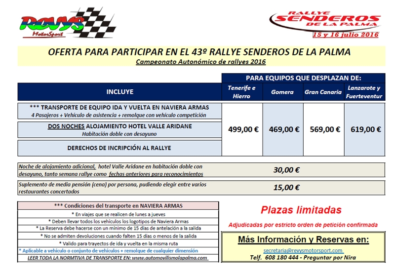 oferta participantes RAlly Senderos