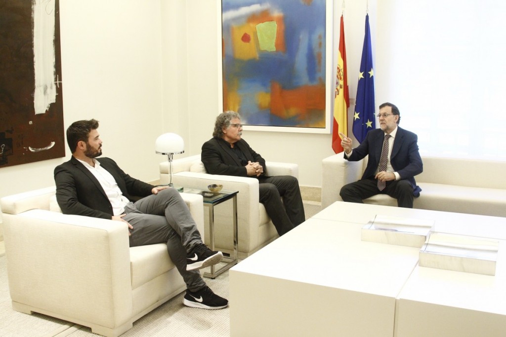 Gabriel Rufián, Joan Tardá y Mariano Rajoy en la Moncloa. | EP