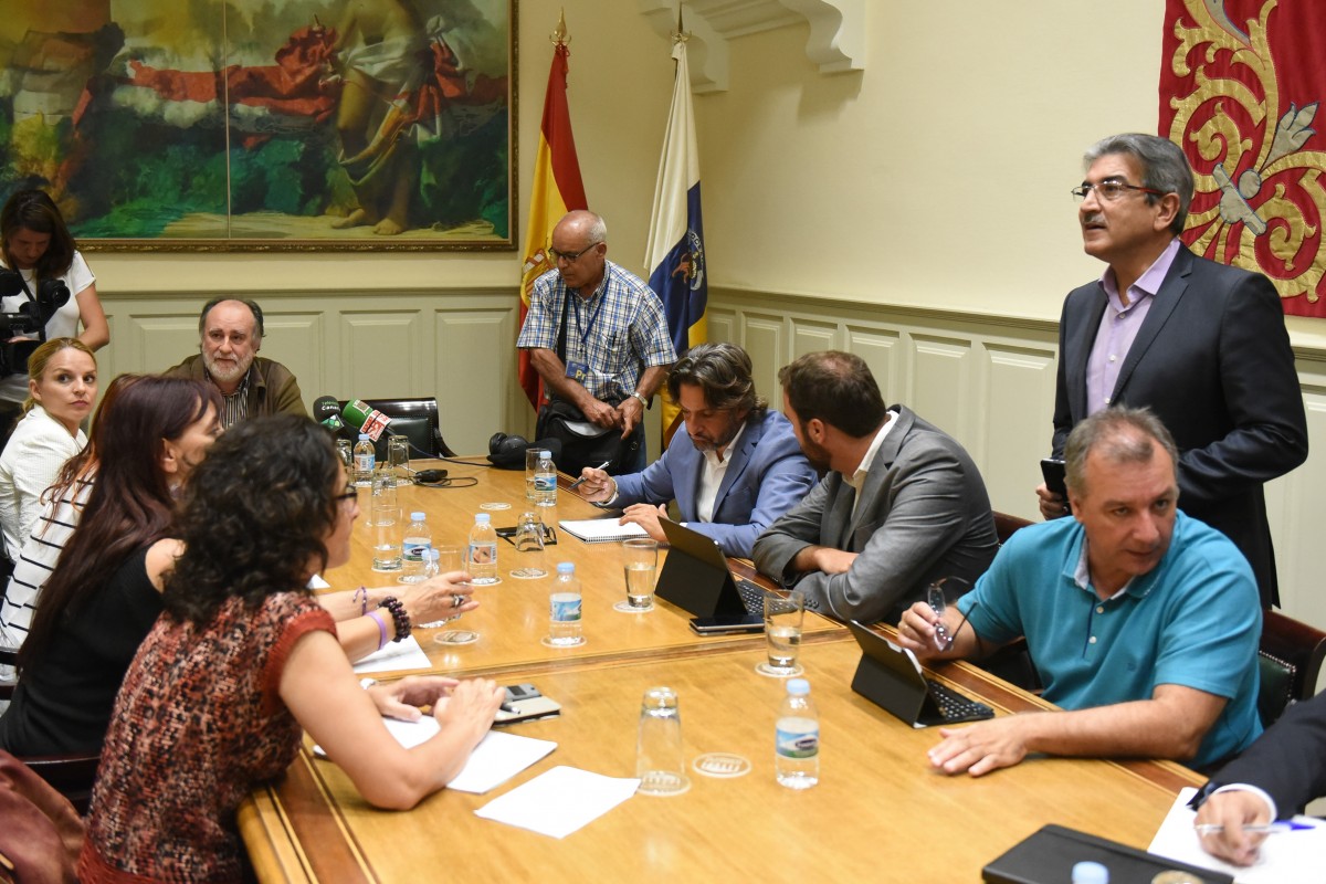 Reunión sobre la ley del Suelo, en la que participaron diputados de NC, Podemos y PSOE. / SERGIO MÉNDEZ