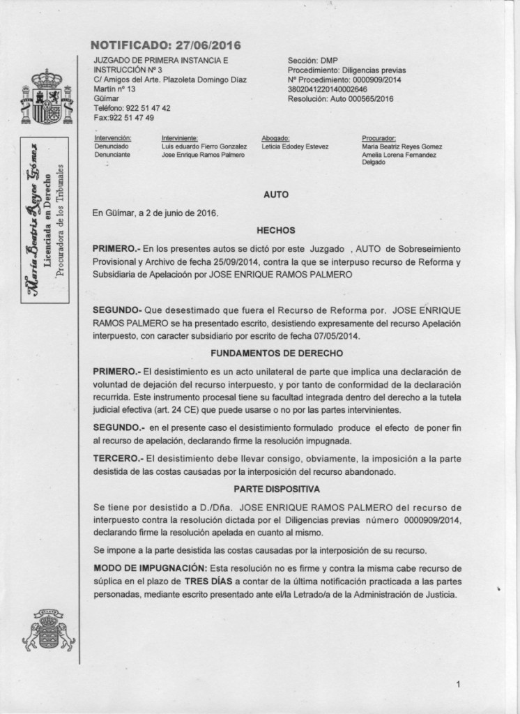 Auto de sobreseimiento del 2 de junio / DA