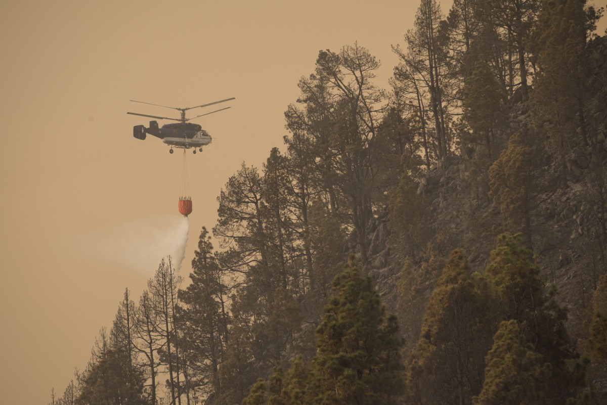 Imágenes de los efectivos que trabajan en la extinción del fuego en La Palma. | CARLOS ACIEGO