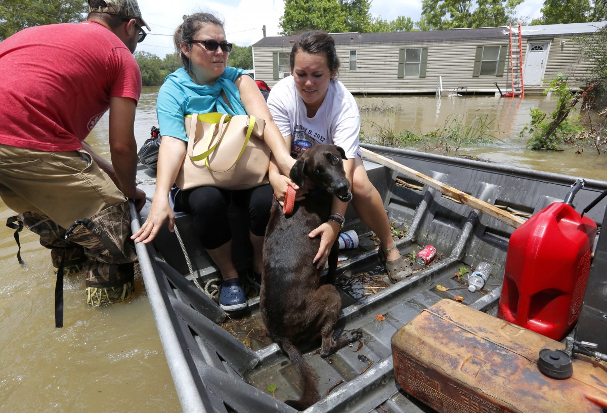 Brittany Addox comforts her dog, Maggie, after being rescued in Louisiana | FOTO: REUTERS/Jonathan Bachman