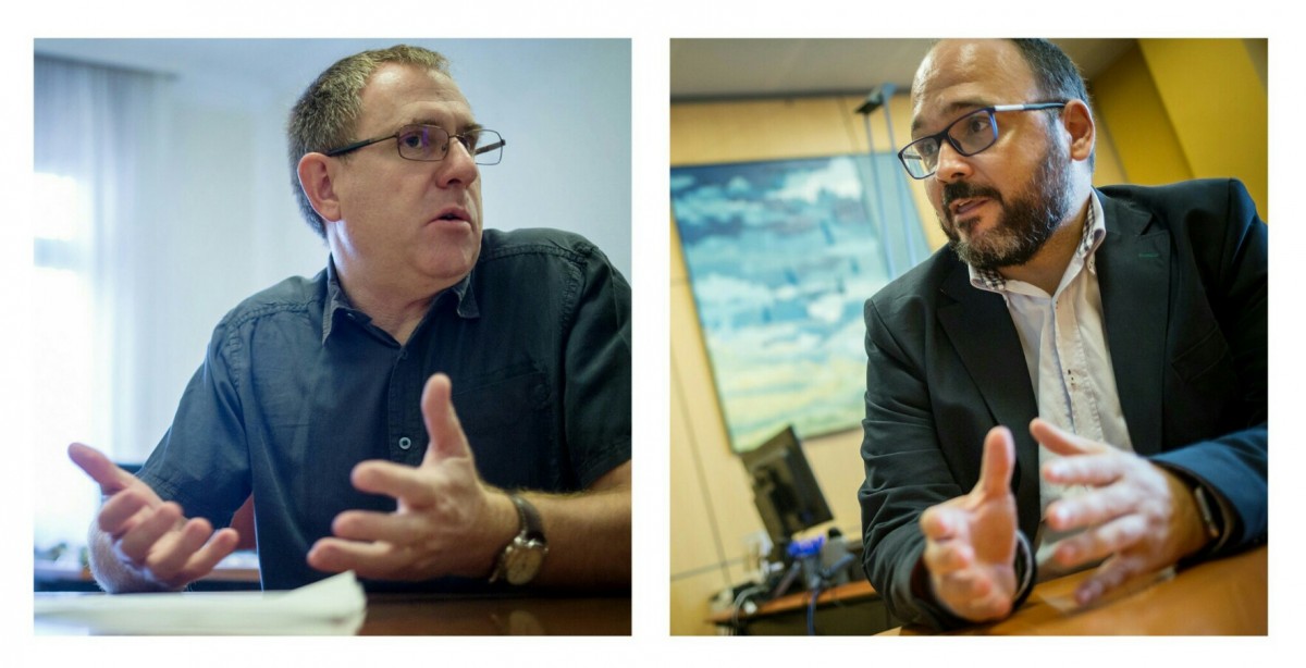 Fernado Sabaté, portavoz de Podemos, y José Antonio Valbuena, consejero de Seguridad y Medio Ambiente del Cabildo. / ANDRÉS GUTIÉRREZ