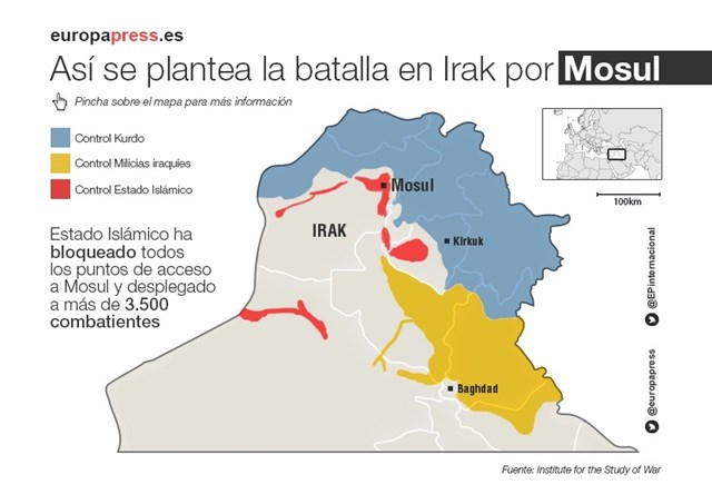 Cómo están desplegadas en el terreno las fuerzas de los distintos combatientes en Irak | FOTO: EUROPA PRESS