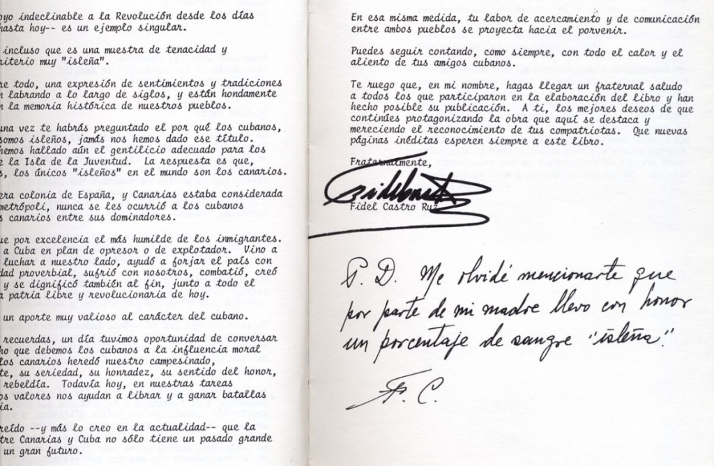 Manuscrito con la firma de Fidel Castro dirigido a su amigo Francisco González Casanova en 1986. DA
