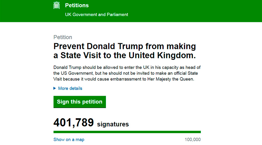 PETICIÓN BRITÁNICOS VISITA TRUMP