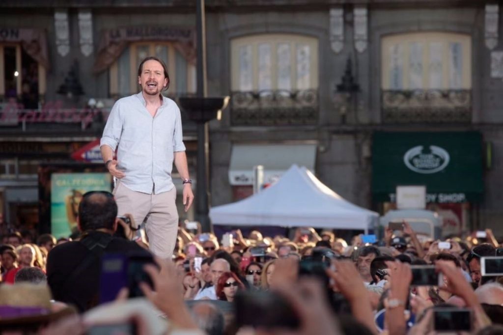 Pablo Iglesias en un momento durante la concentración en Sol | EUROPA PRESS