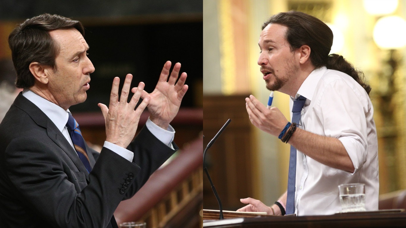 Rafael Hernando y Pablo Iglesias en el Congreso de los Diputados | EUROPA PRESS
