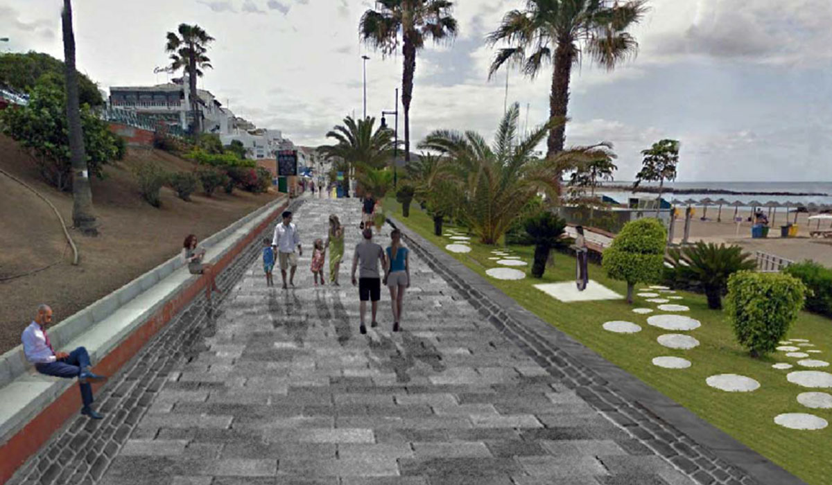 En las dos infografías se aprecia cómo quedará el paseo de las Vistas, en Los Cristianos, tras el proyecto de reforma integral. DA