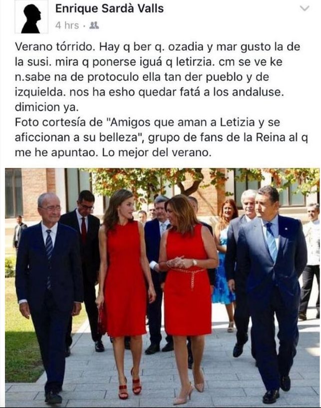 Mofa en facebook de Enrique General, cónsul de España en Washington contra Susana Díaz | FACEBOOK