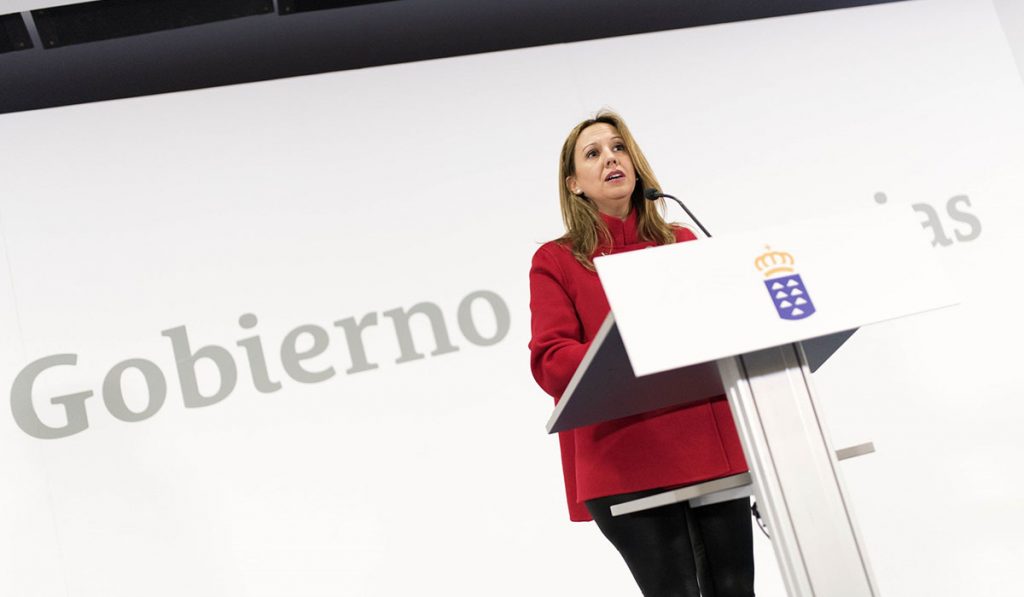 Rosa Dávila, portavoz del Gobierno canario, durante una rueda de prensa. Fran Pallero
