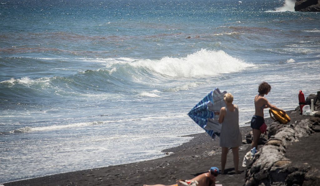 Las cianobacterias siguen proliferando en la costa, como se muestra en la imagen tomada, ayer, en la playa del municipio de Candelaria. Andrés Gutiérrez