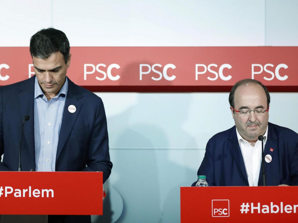 Pedro Sánchez y Miquel Iceta, en su última comparecencia conjunta, la semana pasada en Barcelona