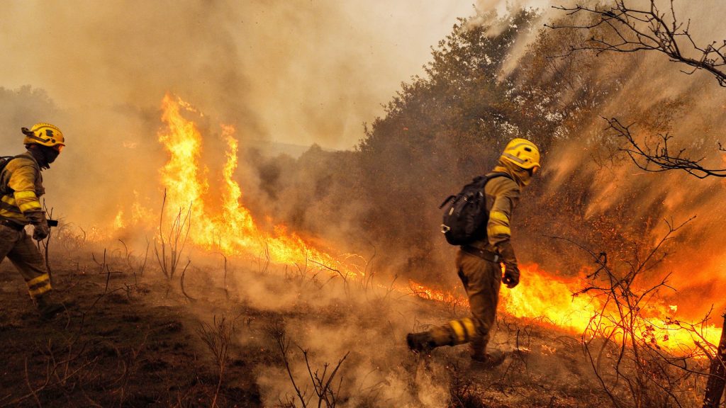 Un bombero trata de apagar las llamas en Constante (Lugo)