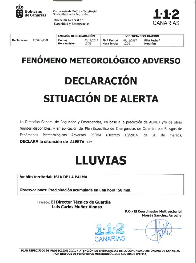 Situación de alerta por lluvias en La Palma | TWITTER