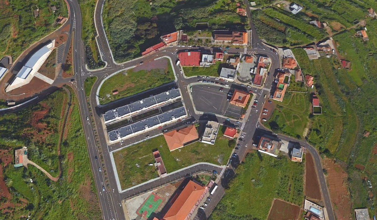Vista aérea del casco de Puntallana, municipio de La Palma. Google Earth