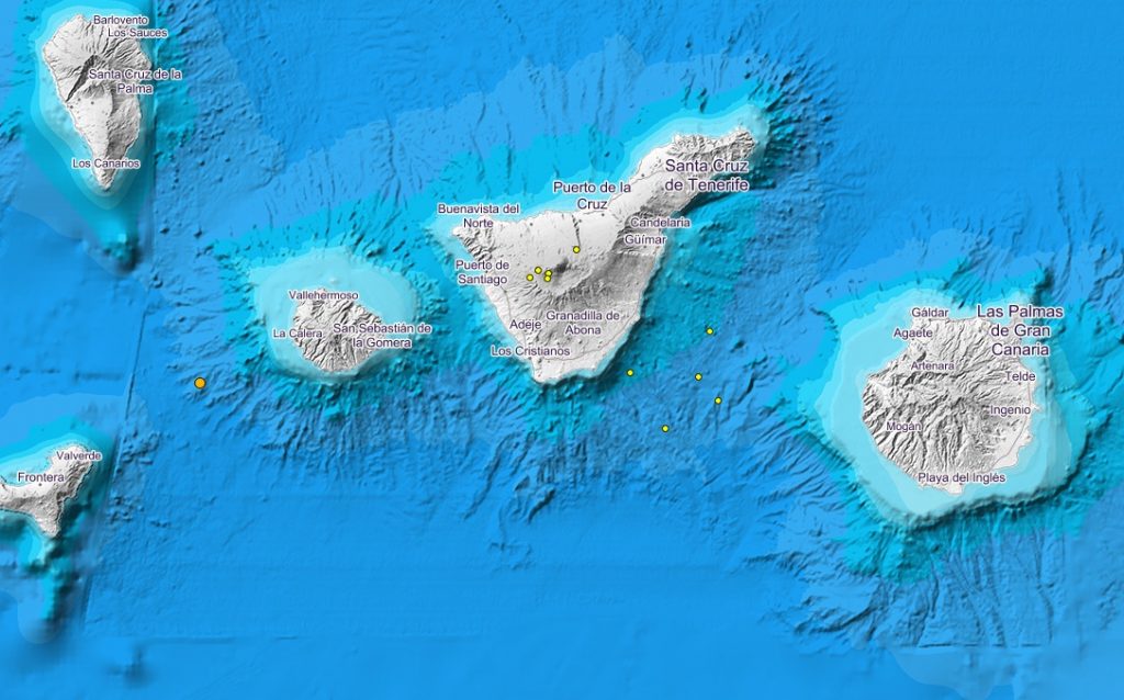 Desde el pasado martes se han registrado hasta 11 temblores en las inmediaciones de Tenerife. / IGN