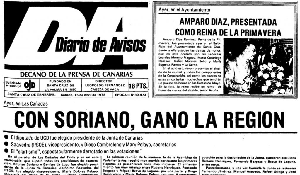 Primera página del DIARIO DE AVISOS en su edición del 15 de abril de 1978. DA
