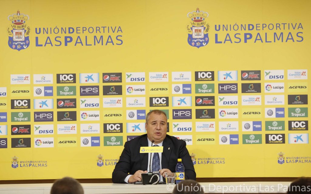 Miguel Ángel Ramírez, presidente de la Unión Deportiva Las Palmas, durante la rueda de prensa.