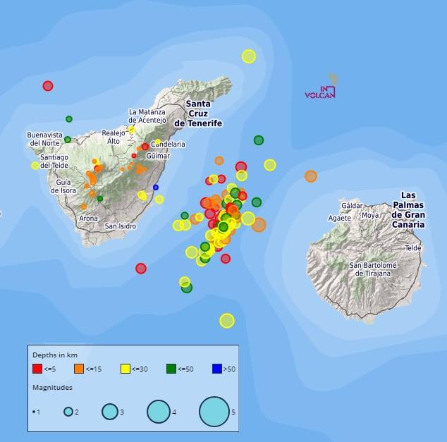 Sismicidad localizada por la Red Sísmica Canaria durante los últimos 30 días. / INVOLCAN