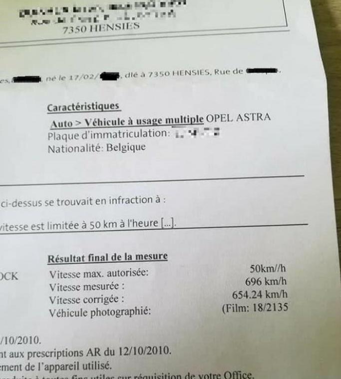 La multa, en la que se ve la supuesta velocidad a la que circulaba el Opel Astra. / DA