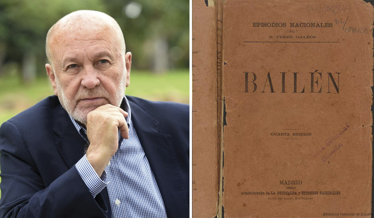 Aurelio González, viceconsejero de cultura, y un ejemplar de los episodios nacionales . Biblioteca Nacional