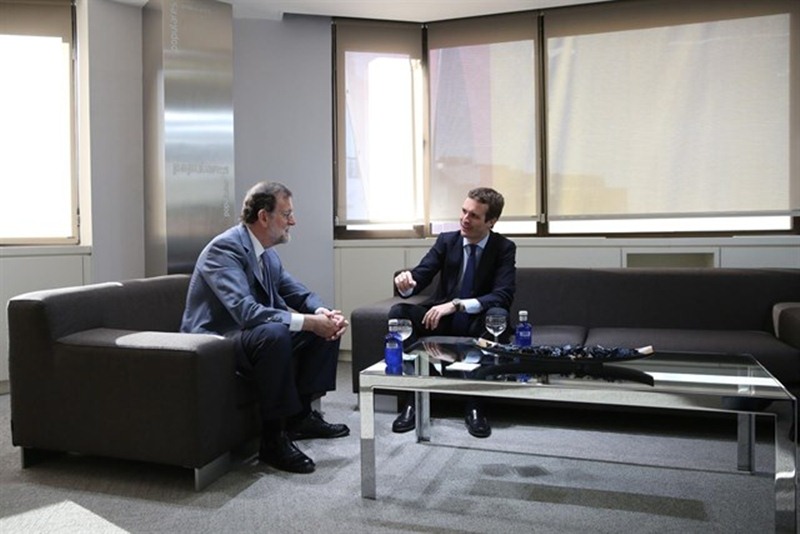 Primera reunión de Pablo Casado y Mariano Rajoy en Génova. / EP