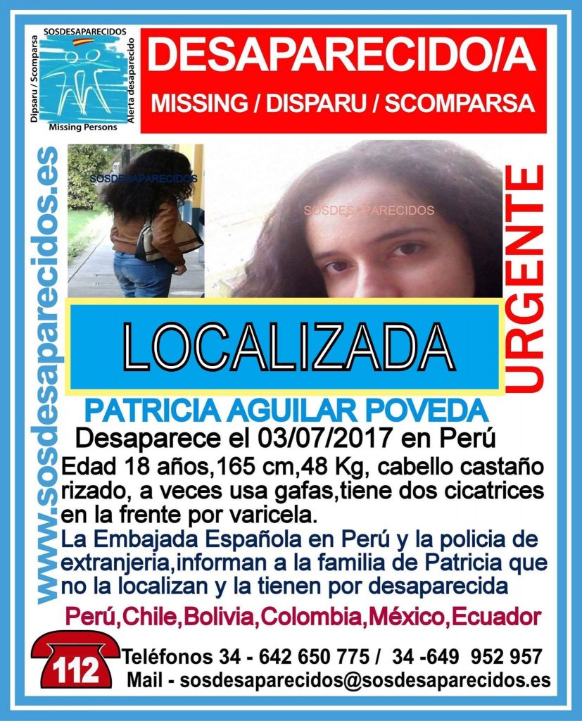 Alerta desactivada de la Asociación SOS Desaparecidos sobre Patricia Aguilar. 