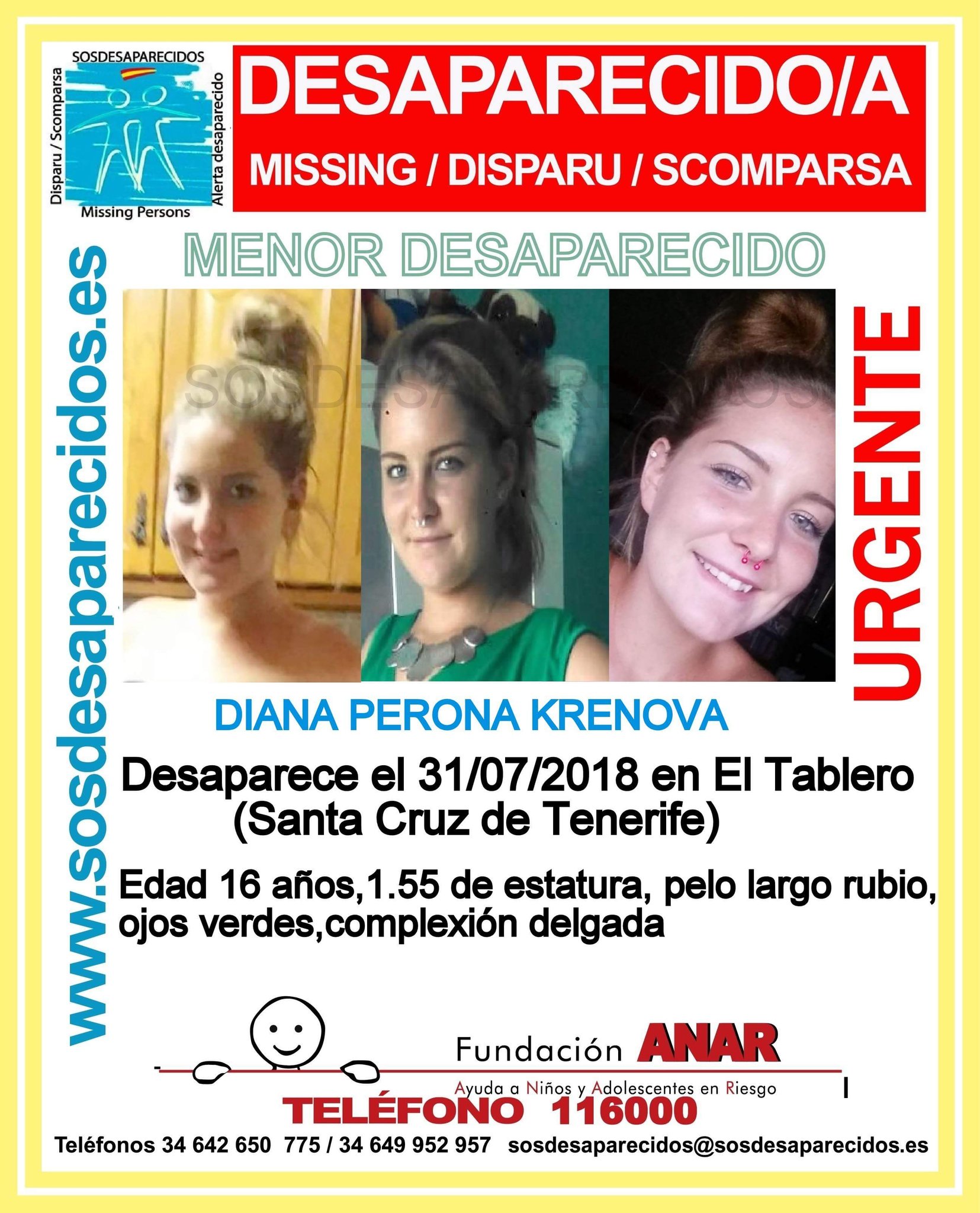 Menor desaparecida en El Tablero. / SOS DESAPARECIDOS