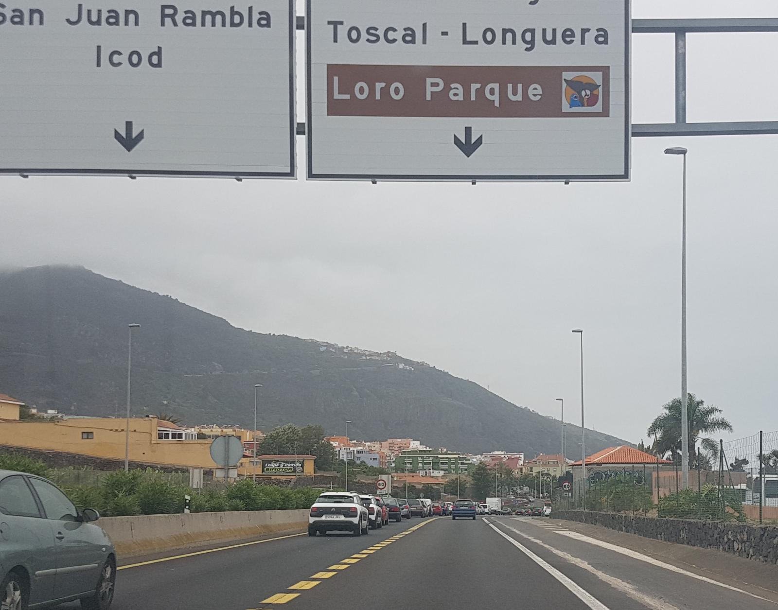Las retenciones en la TF-5 por la caída de un cable. / L@S JARDINER@S