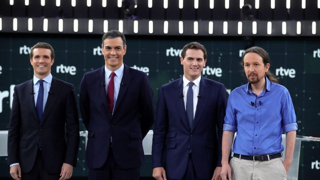 Pablo Casado, Pedro Sánchez, Albert Rivera y Pablo Iglesias en el debate de RTVE EFE