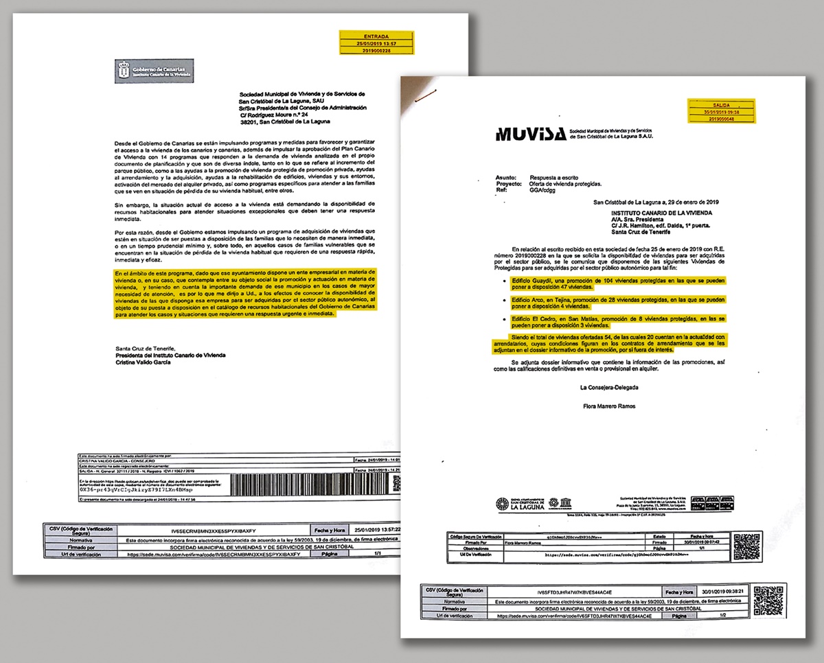 Documentación donde se refleja la propuesta del Gobierno de Canarias para adquirir las viviendas sociales de Muvisa. DA