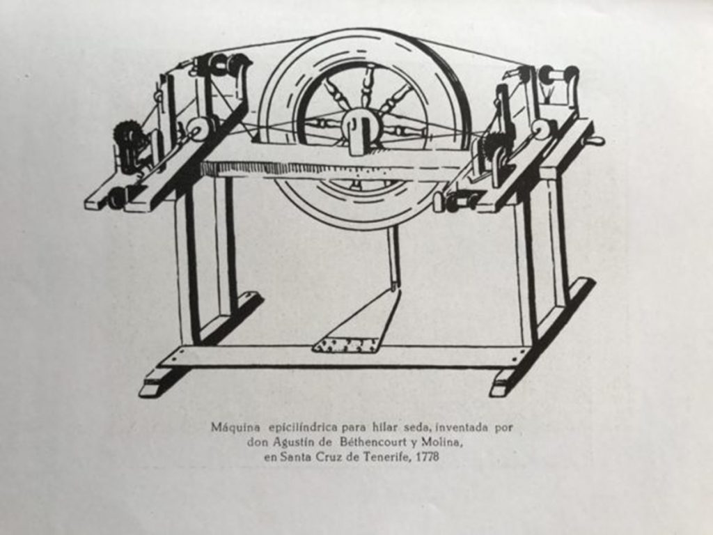 Máquina para hilar seda inventada por Agustín Betancourt y Molina, en Santa Cruz de Tenerife, en 1778. Archivo: Isidoro Sánchez