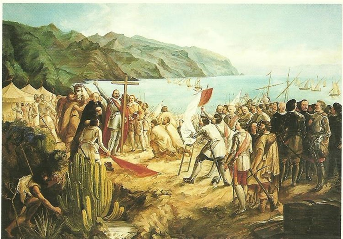 Misa en Añazo el 3 de mayo de 1494, óleo de Gumersindo Robayna sobre la fundación de Santa Cruz de Tenerife que se expone en el Museo Municipal de Bellas Artes. DA