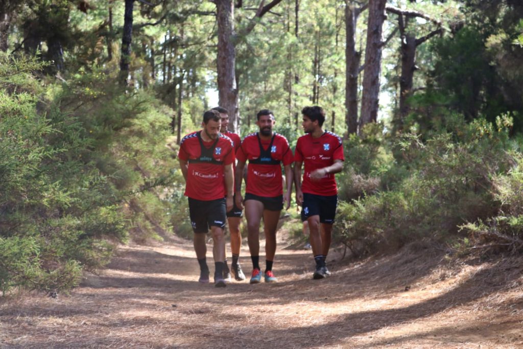 Durante una hora, los jugadores trabajaron en el monte esperancero. CD Tenerife