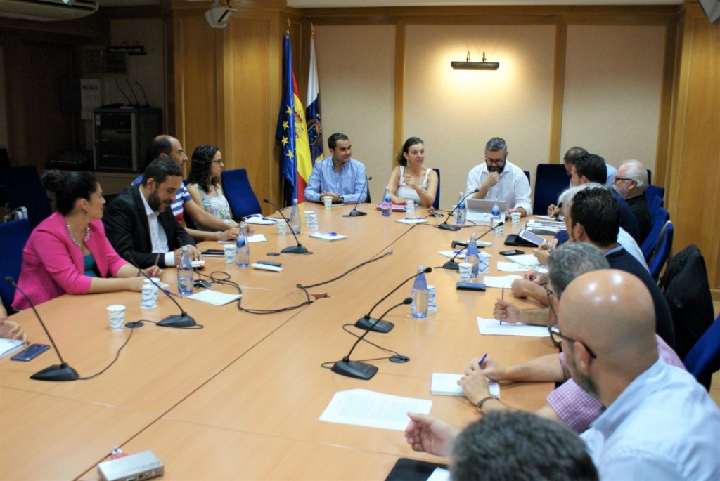 La reunión celebrada ayer tuvo lugar en el Edificio de Usos Múltiples I y además de los representantes regionales, insulares y municipales, asistieron los técnicos de las tres administraciones. DA