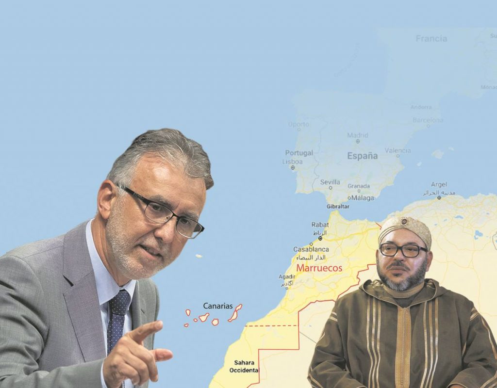 El presidente del Gobierno de Canarias, Ángel Víctor Torres, y Mohamed VI, rey de Marruecos, protagonistas de un conflicto que coincide con el Gobierno de España en funciones.