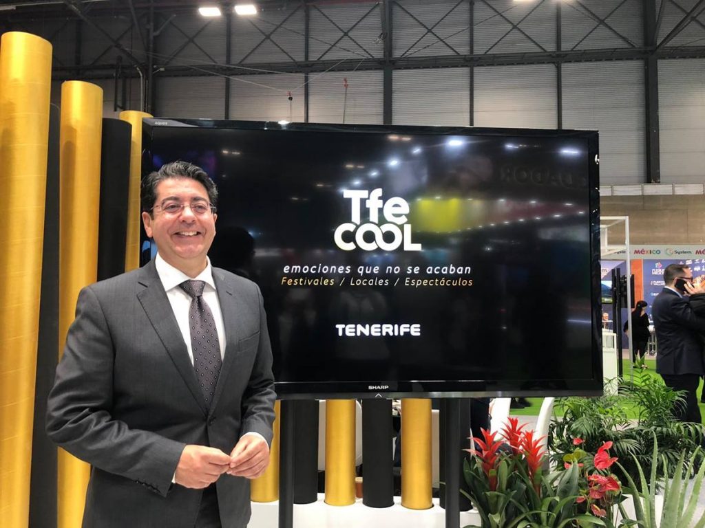 Pedro Martín, presidente del Cabildo de Tenerife, durante la presentación de la marca Tfe Cool en Fitur. DA