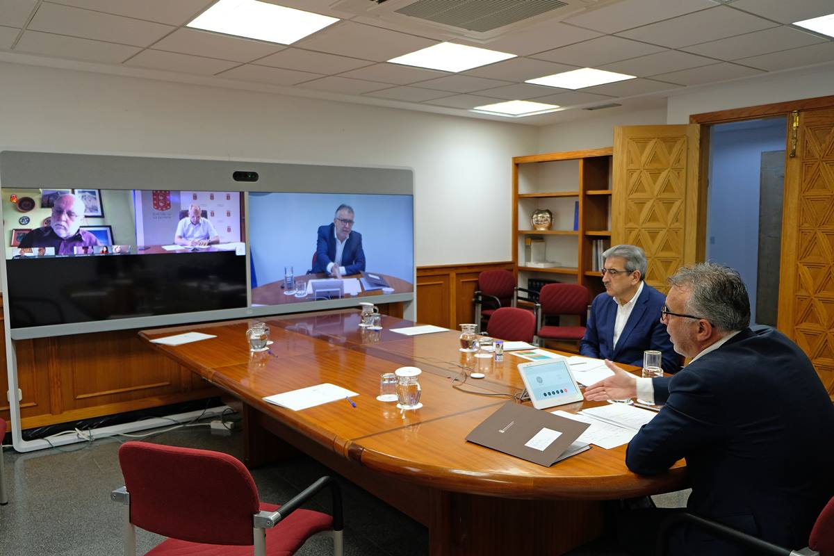 Ángel Víctor Torres y Román Rodríguez, en la reunión telemática con los portavoces parlamentarios. DA