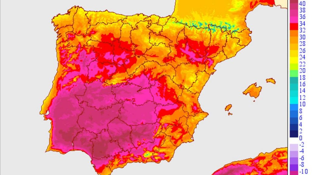 Anomalías de temperaturas máximas en la Península Ibérica durante el episodio de calor. AEMET.
