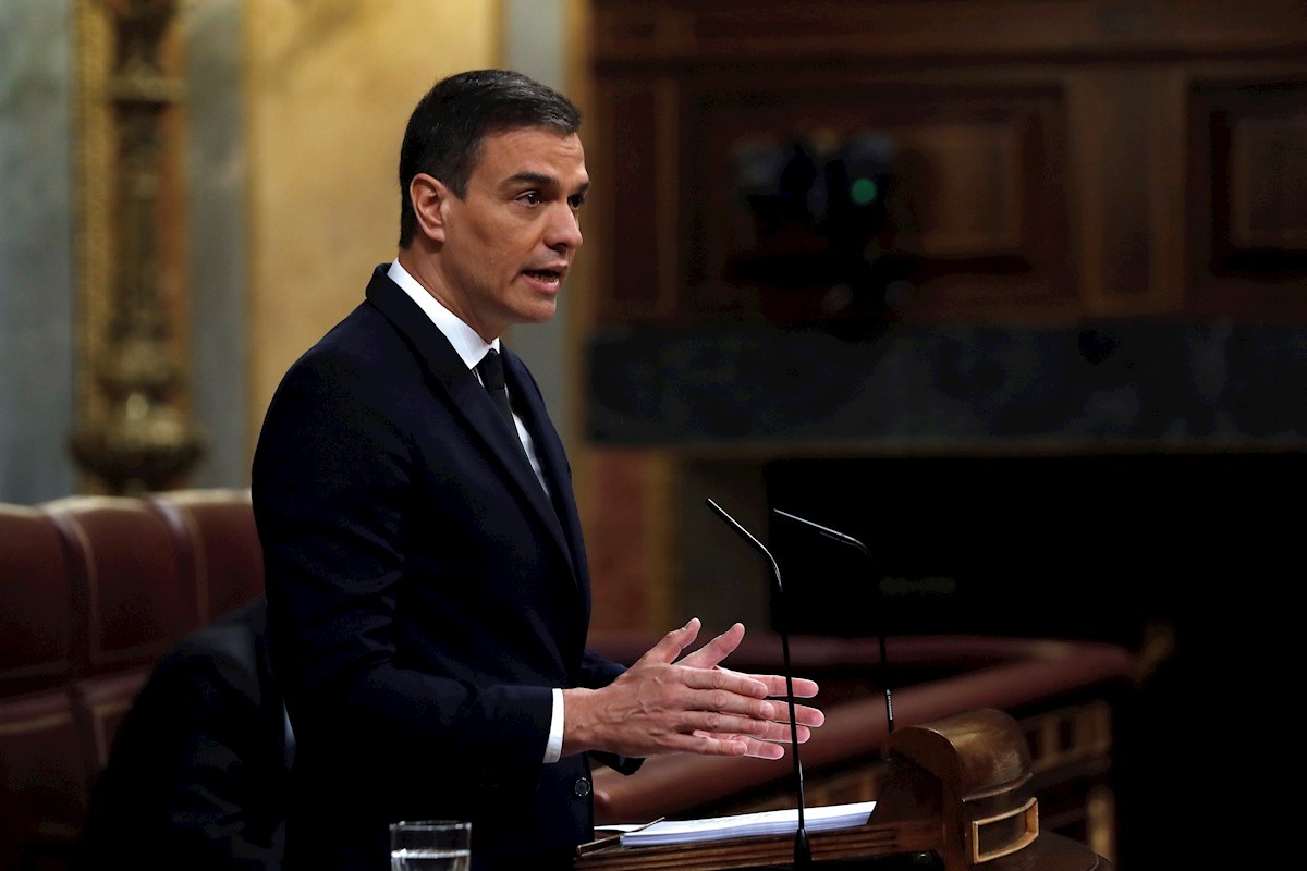 El presidente del Gobierno, Pedro Sánchez, durante su intervención ante el pleno del Congreso