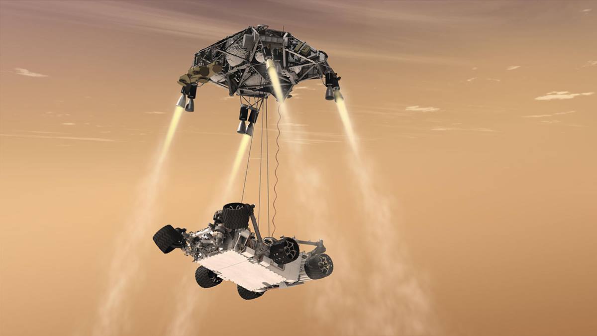 Una etapa de descenso será la encargada de llevar al róver Perseverance hasta la superficie de Marte. NASA