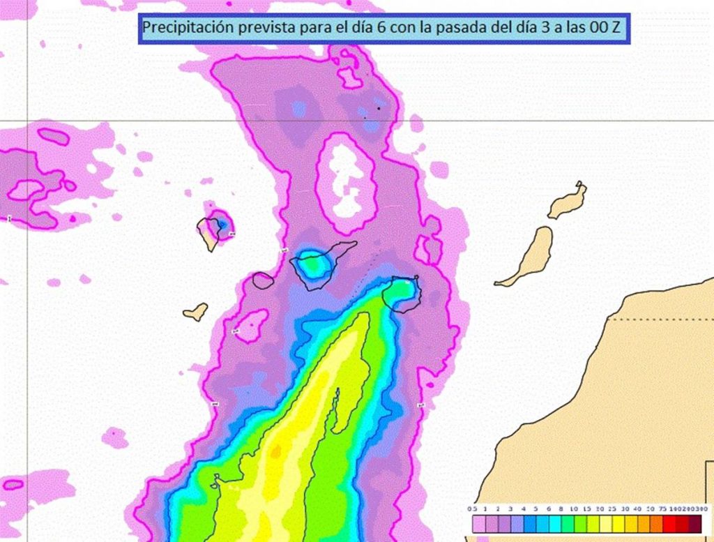 Precipitación prevista para el 6 de octubre. Aemet Canarias