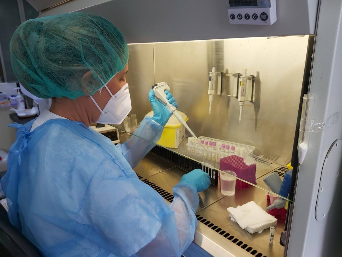 Una profesional del servicio de Microbiología del HUC procesa una prueba PCR. EP