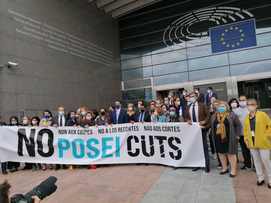 Imagen de la concentración, ayer, en el Parlamento Europeo. DA
