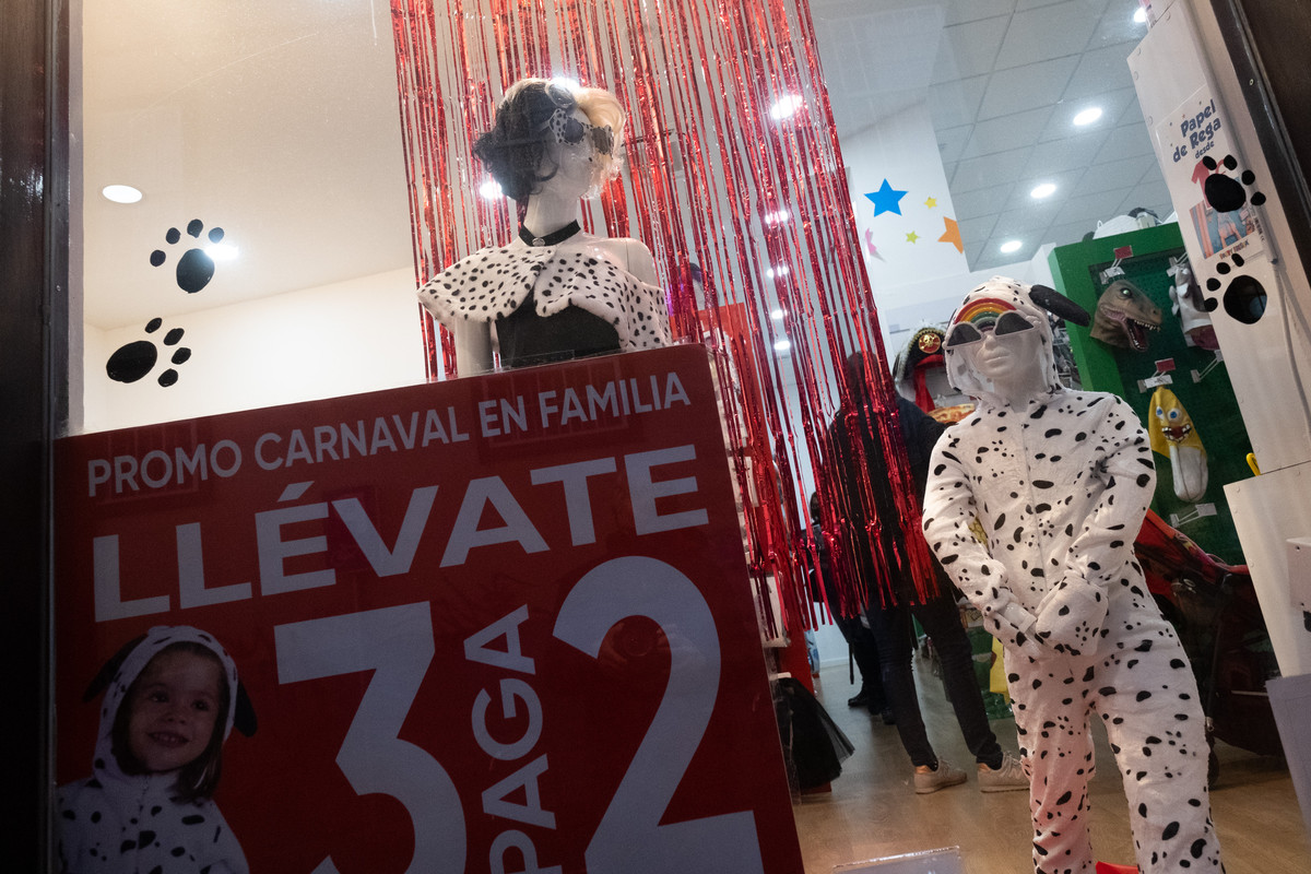 Esta es la imagen que lucía ayer una tienda de disfraces en La Laguna, aunque la tónica habitual está siendo la de la ausencia de artículos de Carnaval en los escaparates. FRAN PALLERO