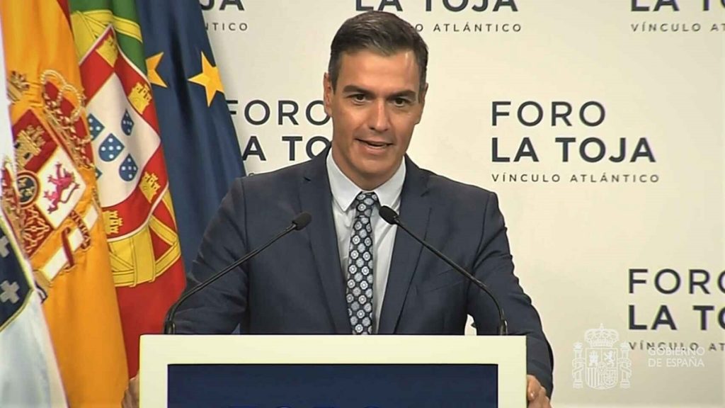 Pedro Sánchez, presidente del Gobierno, en su discurso de clausura del Foro La Toja-Vínculo Atlántico. E.E.