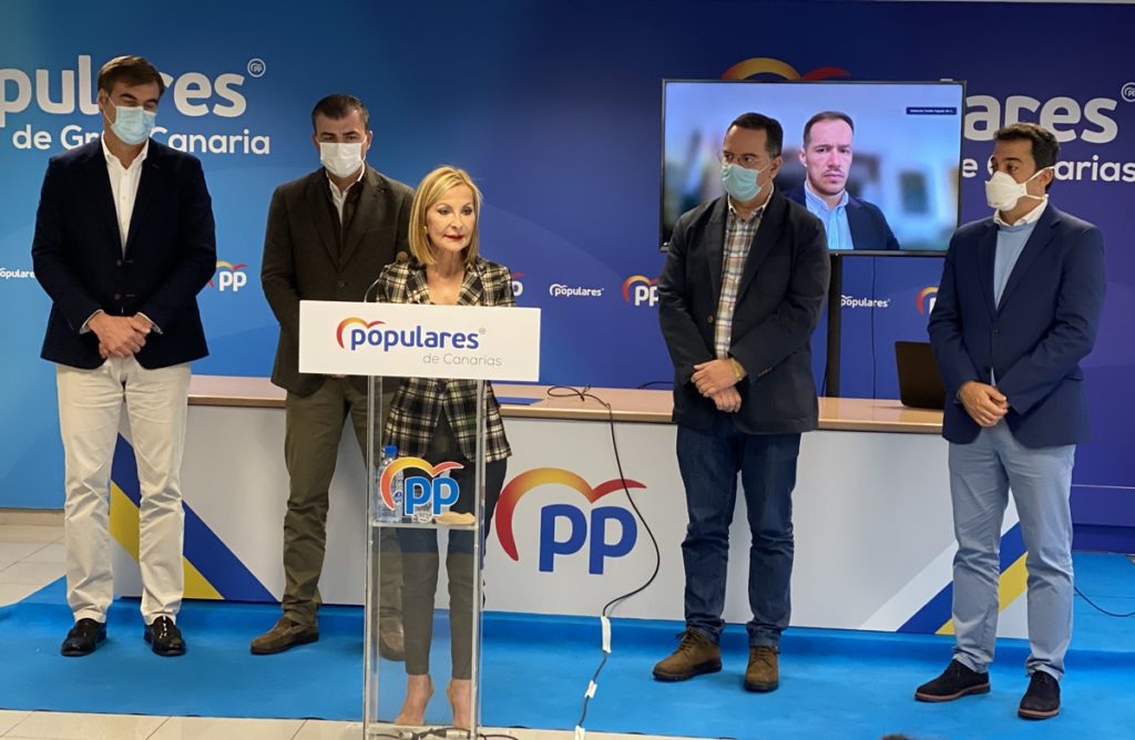 La presidenta del PP de Canarias, Australia Navarro, ayer, en la rueda de prensa en la que anunció su renuncia a optar a la reelección.