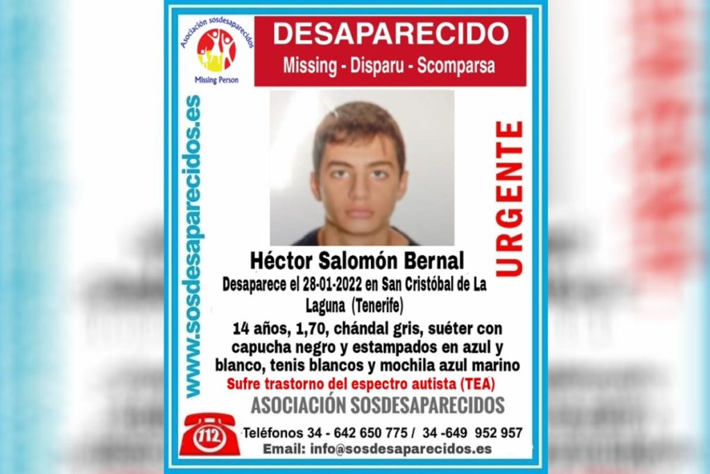 Héctor Salomón Bernal, de 14 años, fue visto por últimas vez este viernes. SOS Desaparecidos